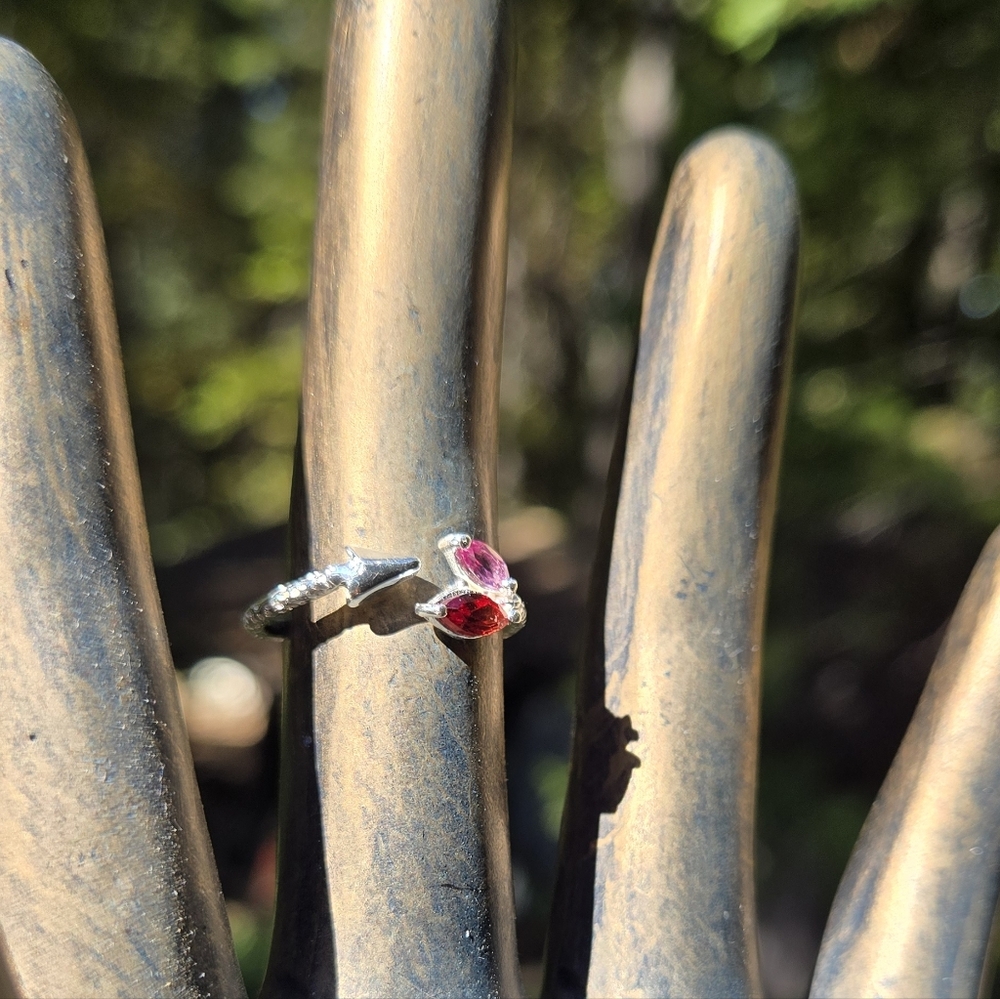 Garnet & Rhodolite Sterling & White Gold Ring Sz8 Adjustable - Picture 5 of 10